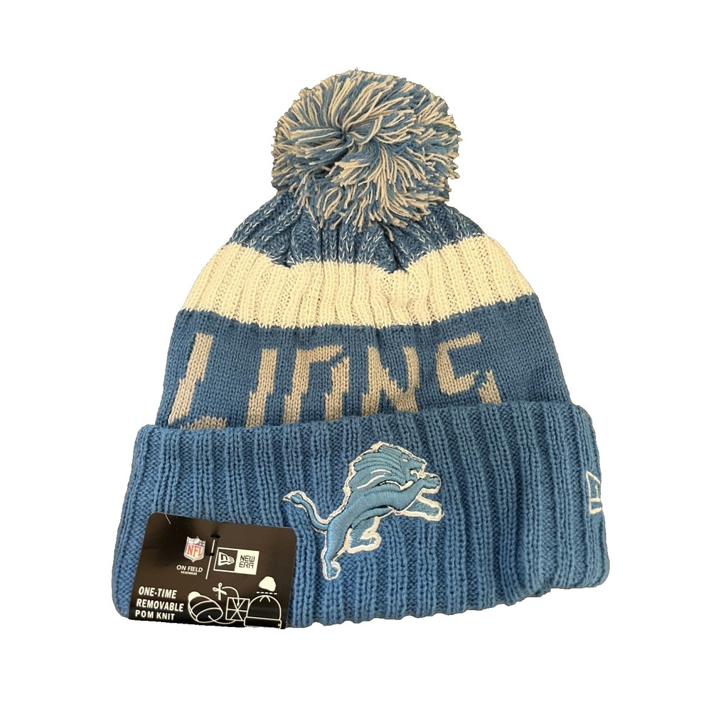 Detroit Lions Knit Winter Hat Beanie New Era Cap FLEECE Lined Blue NWT
